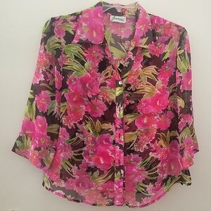 Joanna Sheer Over-Blouse with Tank in Tropical Floral